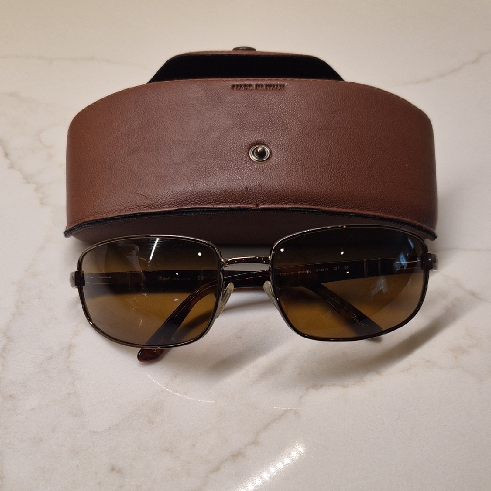Persol Brown Leather Sunglasses Holder